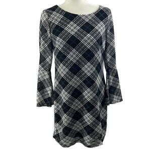 SIGNATURE by Robbie Bee Black and White Plaid Bell Sleeve Shift Dress Size MP